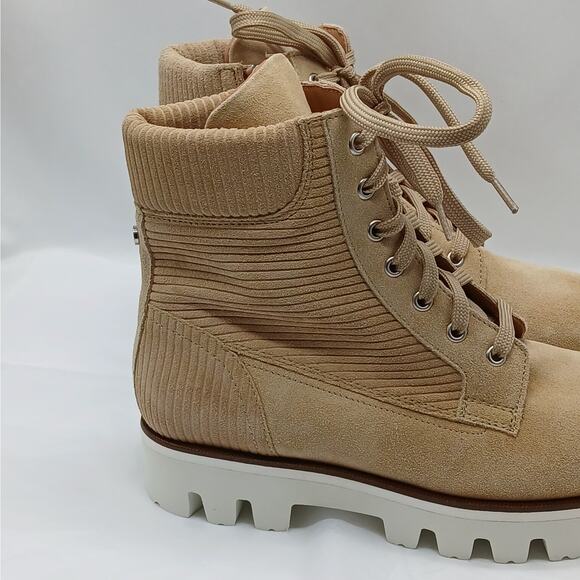 Aquatalia Myla Corduroy Suede Combat Boots Womens 8.5 Tan Gorpcore Hiking Grunge - Picture 4 of 13